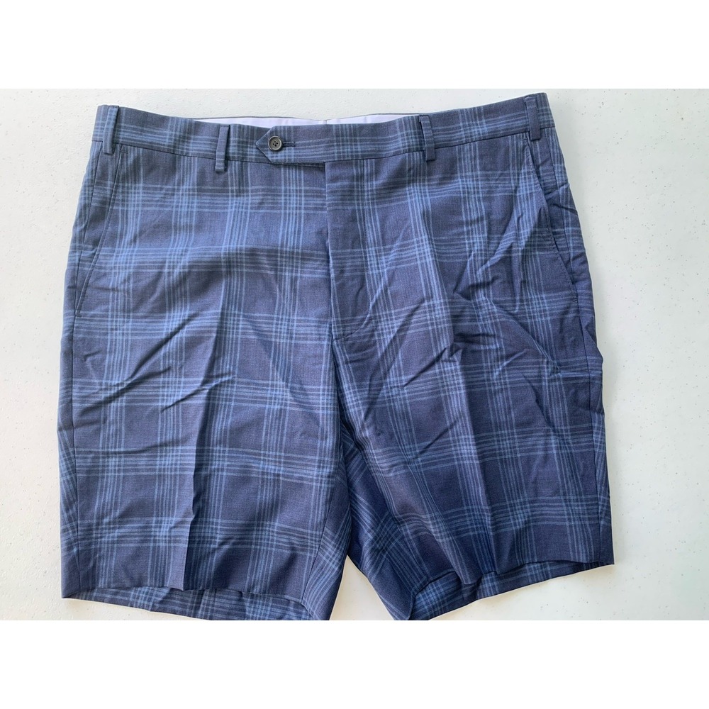 SAMUELSOHN Custom Dress Shorts Blue Plaid 12" Inseam Men's Size 38. 100% wool